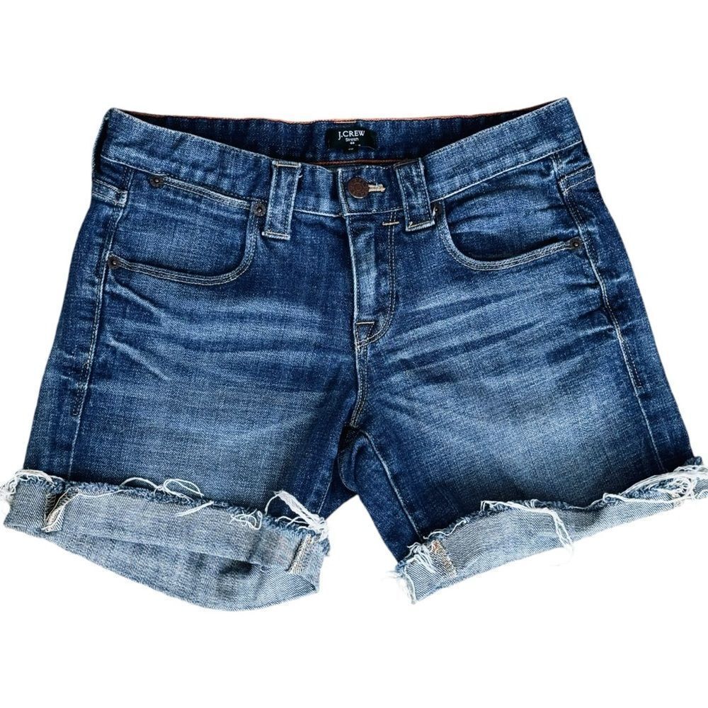 J. Crew Factory Blue Roll Hem Raw Distressed Denim Shorts. 00.